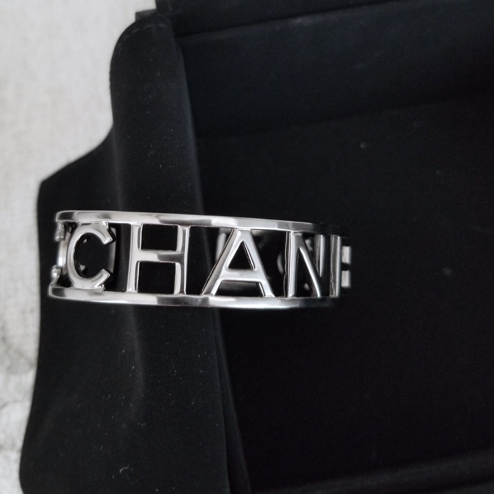 Chanel Metal Logo Cut Cuff Bracelet  Authentic